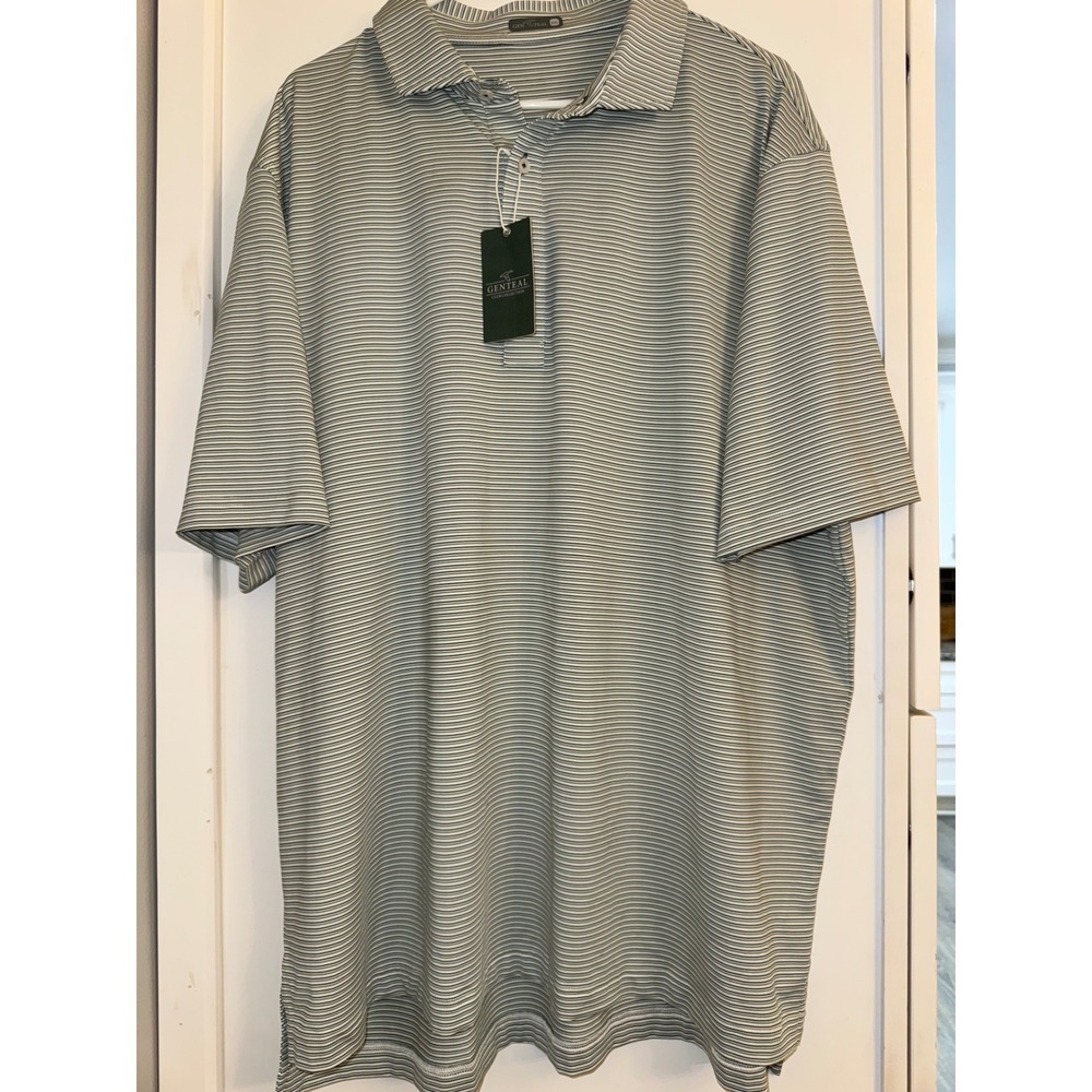 Genteal Club Collection Mens XXL Green White Striped Performance Polo Shirt NWT